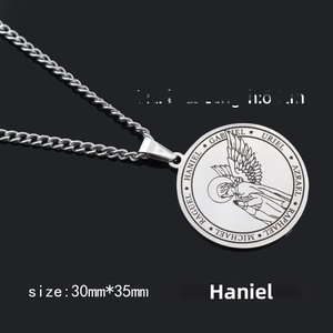 Detailaufnahme der Haniel Erzengel-Medaille mit 60 cm Kettenlänge und Maßen