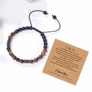 Adjustable Morse code tiger eye stone beaded bracelet for men with inspirational message card