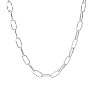 Minimalist silver paperclip satellite chain necklace with polished metal u-link design