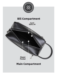 Detail view of large capacity men's clutch bag interior with card slots and zipper pocket