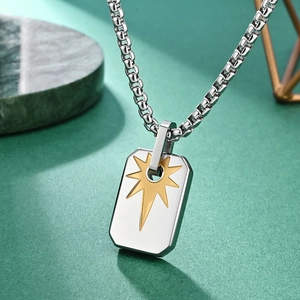 Collana da uomo con pendente quadrato a stella esagramma in acciaio inossidabile