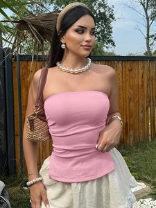Top Tube Sexy Femme Sans Bretelles Coupe Ajustée Polyester Élasthanne Couleur Unie Froncé Sur Le Côté Summer Clubwear Streetwear