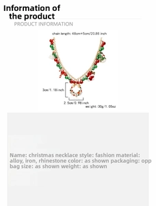 Detailed view of Christmas themed charms with rhinestones and 48+5cm chain specs
