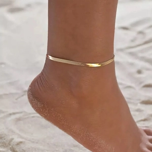 Minimalist 18K Gold Plated Stainless Steel Flat Herringbone Snake Bone Chain Anklet For Women Summer Beach Jewelry