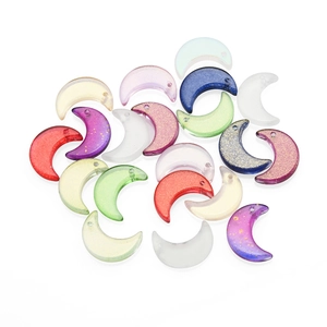 Colorful moon shape glass pendants with glitter for DIY jewelry making and necklaces