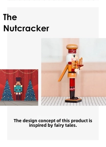 Detail view of wooden nutcracker chef with gingerbread man and festive holiday motifs