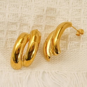 18k gold plated stainless steel chunky twisted C-shaped earrings for women