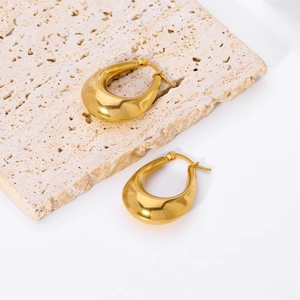 French vintage style 18K gold plated thick stainless steel teardrop earrings for women