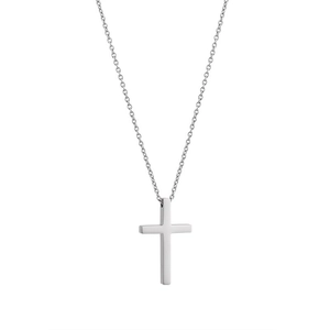 Minimalist silver titanium steel cross pendant necklace with a polished finish for men and women