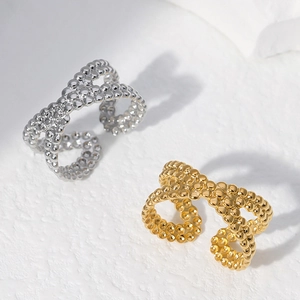 Adjustable stainless steel cross beaded rings in gold and silver finish minimalist style