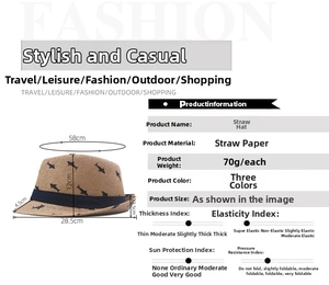 Detailed size and material chart for children straw jazz hat with fish pattern