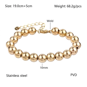 Minimalist golden beaded stainless steel bracelet featuring 10mm beads and a PVD coating finish