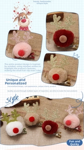 Détail de pinces à cheveux bois de renne de Noël en peluche avec paillettes et pompon doux