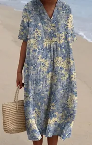 Robe longue fleurie pour femme avec col en V et coupe décontractée pour l'été
