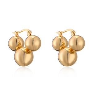 Polished gold plated geometric triple sphere earrings with secure lever-back closure
