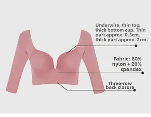 Detail view of pink push-up bra featuring 2cm thick cups and 3-row hook-and-eye closure