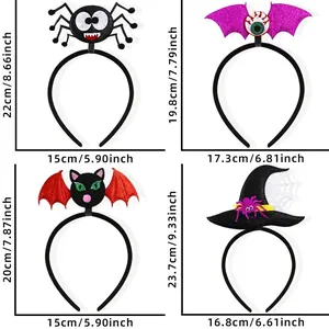 Halloween headbands featuring spider, bat, and witch hat designs for festive costume parties