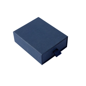 Navy blue drawer style jewelry gift box with ribbon handle for rings and earrings