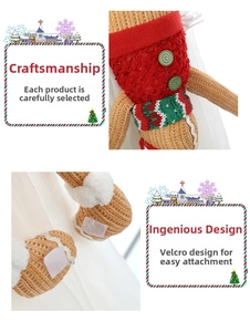 Detail of Christmas gingerbread doll featuring sequins, scarf, and functional velcro strap