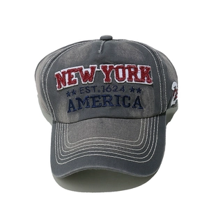 Close-up of premium vintage washed cotton fabric and high-density 3D New York embroidery
