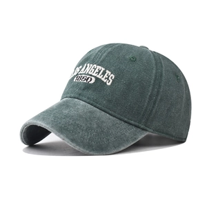 Casquette de baseball vintage en coton lavé avec broderie Los Angeles en vert foncé