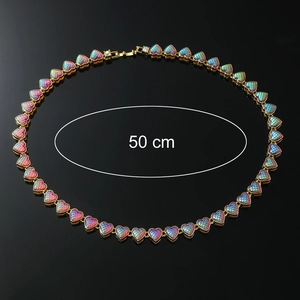 Collana a maglie a cuore dorata da 50 cm con trama colorata per uomo in stile hip hop