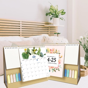 Minimalist 2024 floral desk calendar with spiral binding and colorful index tabs
