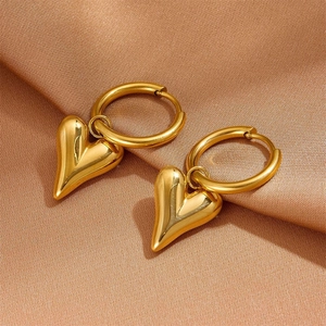 Elegant gold puff heart hoop earrings for women crafted from polished stainless steel
