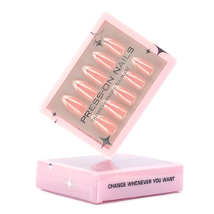 Short almond press-on nails set with minimalist white French tips and nude pink finish
