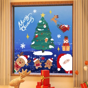 Christmas window decals set with Santa, Reindeer and snowflakes on glass window