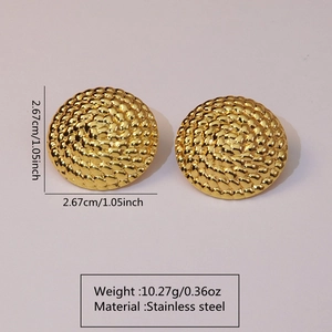 Detailed dimensions and weight of golden round woven texture earrings in stainless steel