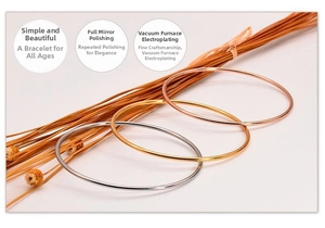 Three-piece set of 2mm minimalist stainless steel bangles in silver, gold and rose gold colors