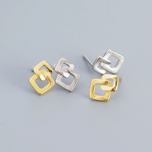 Geometric Interlocking Square Stud Earrings With 925 Sterling Silver Earring Post Textured Minimalist Jewelry For Women