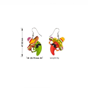 Detailed view of chili earrings with dimensions 47.92mm and 6g weight for Cinco de Mayo