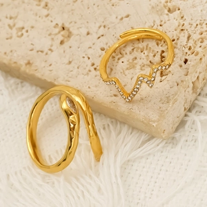 Schlangenring Und Welle Verstellbar 18K Vergoldet Edelstahl Zirkonia Wasserfest Schmuck Für Damen