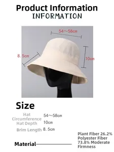 Detailed size specifications for beige woven sun hat with 8.5cm brim and material blend