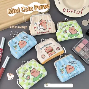 Mini Coin Purse PU Leather Cartoon Capybara Pattern Metal Clasp Portable Small Wallet For Coins Keys Cards Cute Handy