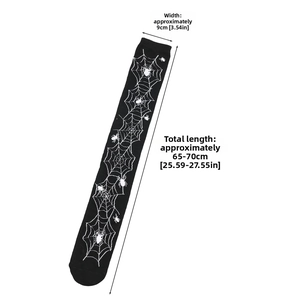 Detail view of Halloween knee-high socks showing 65-70cm length and 9cm width dimensions
