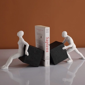 Modern Minimalist Resin Abstract Human Figure Bookends Pushing Box Design Artistic Desktop Decor Home Office Bookshelf Stand