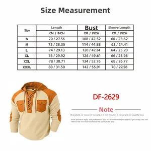 Detailed size chart for men hoodie showing measurements for S to 3XL in CM and INCH