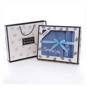Blue bear towel gift set in textile boutique box with matching luxury carry bag