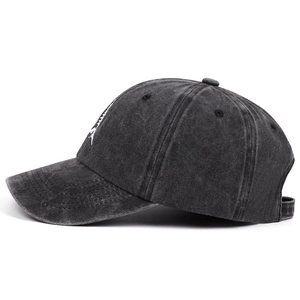 Washed vintage charcoal cotton baseball cap with classic embroidery and curved brim