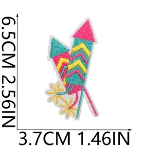 Detailed size view of rocket firework embroidery patch measuring 6.5cm by 3.7cm