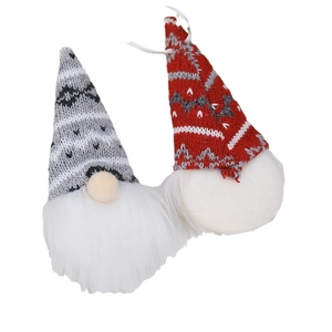 Set of 2 Christmas gnome ornaments with Fair Isle knit hats and plush white beards