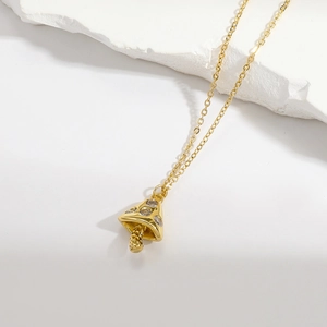 Stainless Steel Copper Necklace With Mushroom Pendant Gold Plated Dainty Rhinestone Jewelry For Women Daily Wear