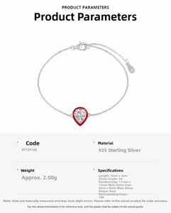 Detail of s925 sterling silver bracelet with pear-cut zircon pendant and 18k gold plating