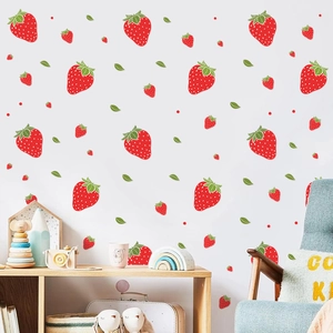Creative strawberry wall stickers with green leaves for nursery room decoration