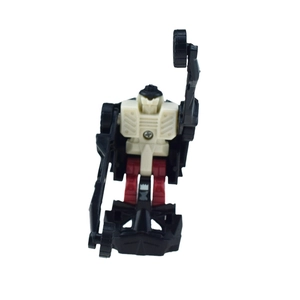 Detail showing the red and white robot toy components with rotatable wheel structure