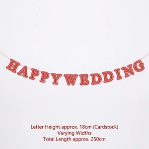 Red Happy Wedding banner for bridal room decoration, 18cm letters and 250cm long