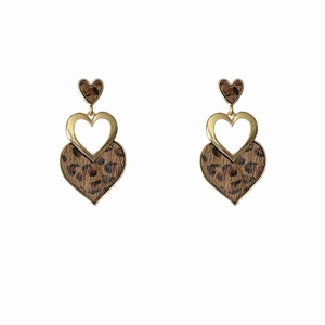 Boucles d'oreilles cœur à imprimé léopard rétro avec monture en métal doré